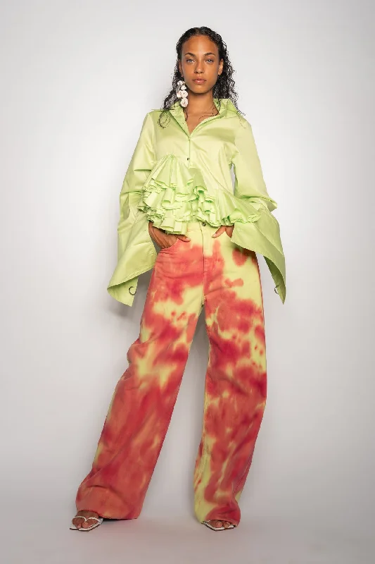 Women's pants with stretch panels Light - wash women jeans for a fresh and summery appearance LIME AND RED TIE DYE BOYFRIEND TROUSERS Women's pants with stretch panels Light - wash women jeans for a fresh and summery appearance LIME AND RED TIE DYE BOYFRIEND TROUSERS
