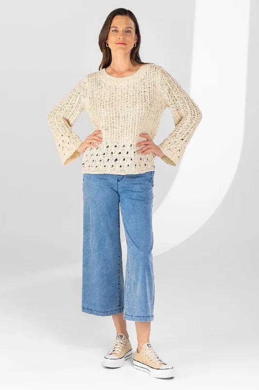 Women's winter - warm fleece - lined pants Bootcut women jeans to complement various shoe styles Lisette - 1082-1073 Wide Leg Crop Pant
