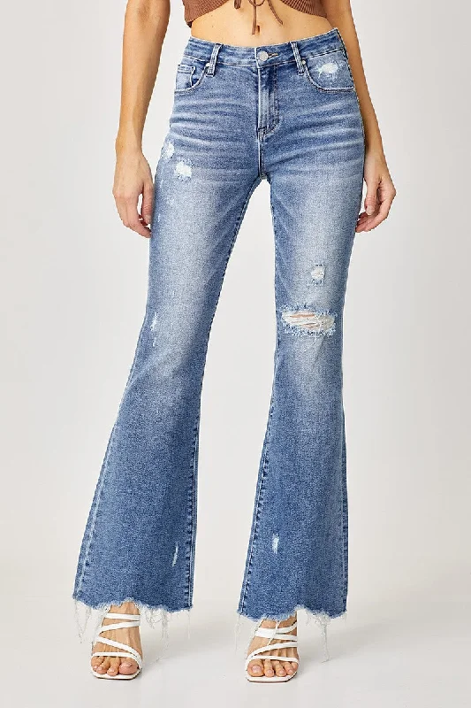 Women's discounted work pants Cargo women jeans with multiple pockets for added functionality Medium Wash Flare Leg Jeans