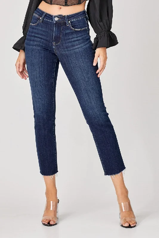 Women's pleated office pants Dark - wash women jeans for a sophisticated and slimming effect Mid Rise Cropped Dark Jeans