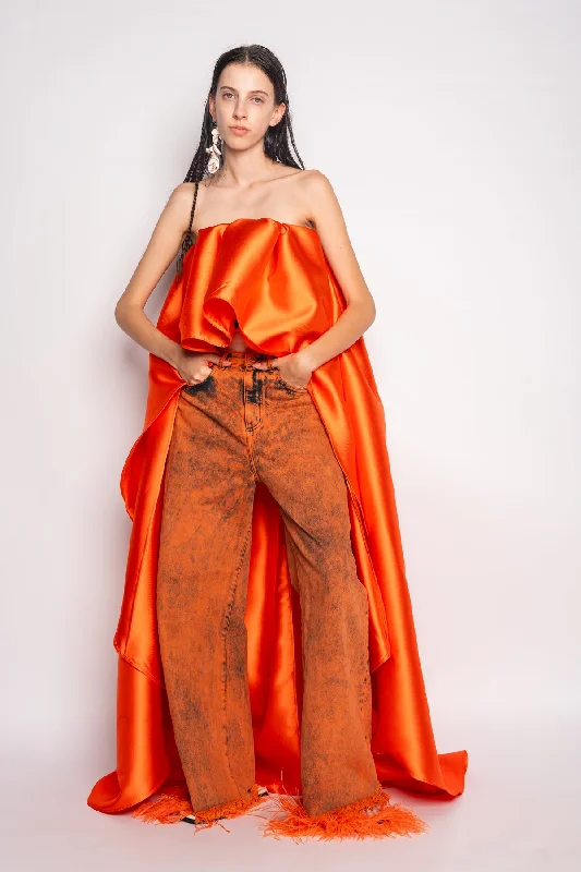 Women's checked casual pants Skinny women jeans with a form - fitting design ORANGE DENIM BOYFRIEND TROUSERS Women's checked casual pants Skinny women jeans with a form - fitting design ORANGE DENIM BOYFRIEND TROUSERS