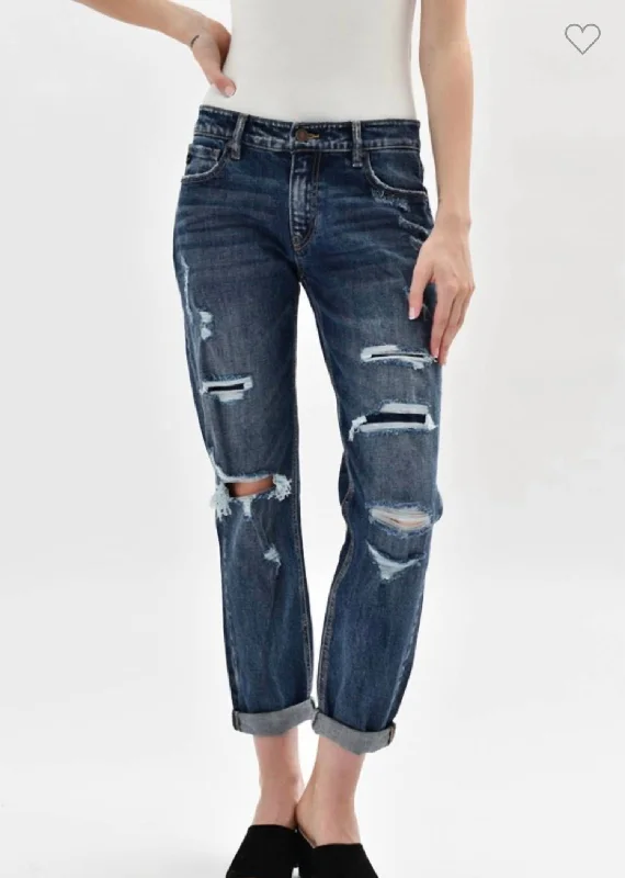 Women's pants for office meetings High - waisted women jeans for a flattering silhouette Polly Mid Rise Boyfriend Jeans In Dark Wash