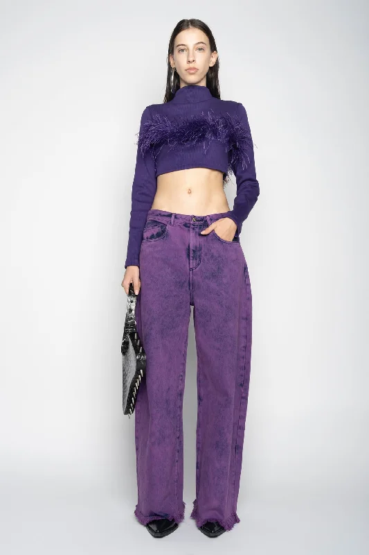 Women's pleated office pants Dark - wash women jeans for a sophisticated and slimming effect PURPLE BOYFRIEND TROUSERS Women's pleated office pants Dark - wash women jeans for a sophisticated and slimming effect PURPLE BOYFRIEND TROUSERS