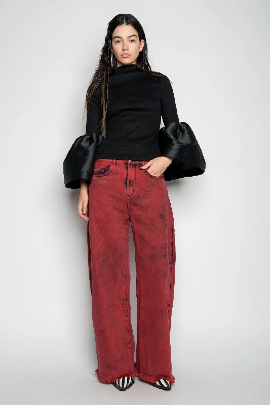 Women's straight - leg lounge pants Mom jeans for a nostalgic and casual look RED BOYFRIEND TROUSERS Women's straight - leg lounge pants Mom jeans for a nostalgic and casual look RED BOYFRIEND TROUSERS