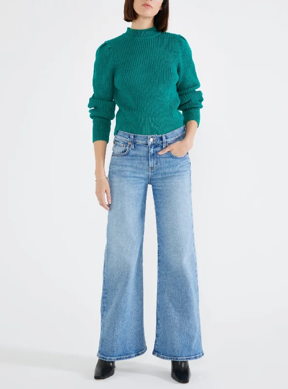 Women's pants for cycling Jeggings women jeans combining the comfort of leggings and style of jeans Romi Mid Rise Wide Leg - Horizon