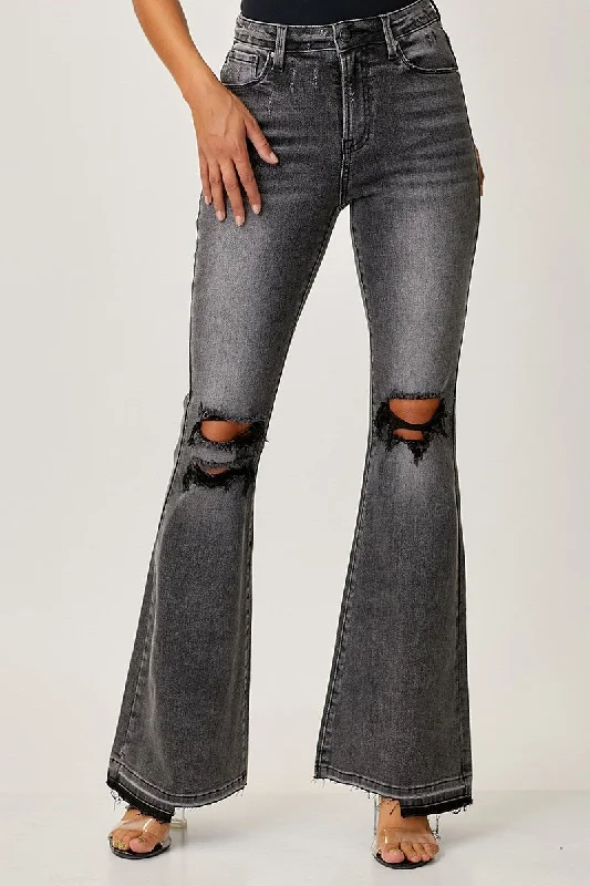 Women's matching top and pants set Mom jeans for a nostalgic and casual look Shadow Hem Black Flared Jeans