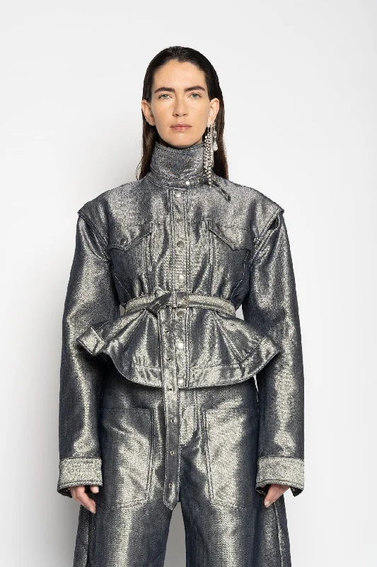 Women's drawstring athletic pants High - rise flare women jeans for a 70s - inspired look SILVER DENIM BELTED JACKET AND VEST Women's drawstring athletic pants High - rise flare women jeans for a 70s - inspired look SILVER DENIM BELTED JACKET AND VEST