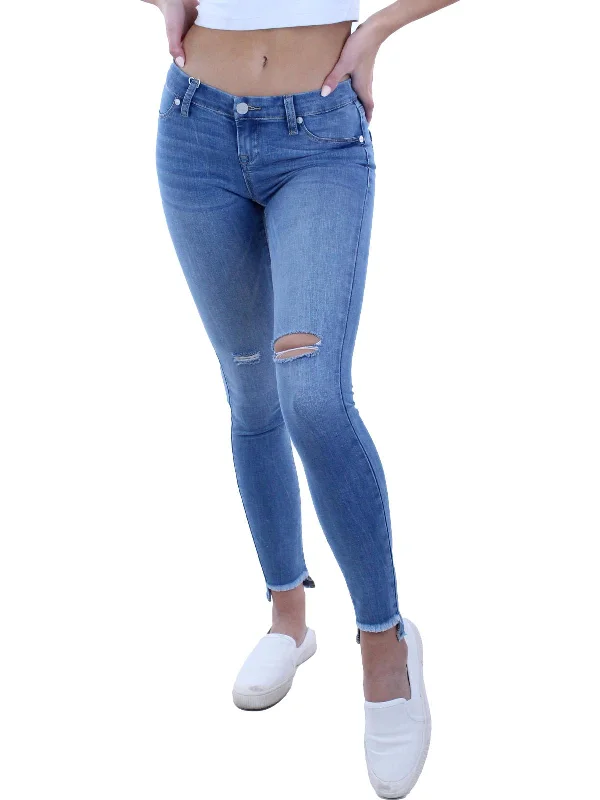 Women's pleated office pants Dark - wash women jeans for a sophisticated and slimming effect Spray-On Womens Mid-Rise Distressed Skinny Jeans Women's pleated office pants Dark - wash women jeans for a sophisticated and slimming effect Spray-On Womens Mid-Rise Distressed Skinny Jeans