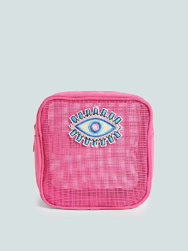 Women's junior - sized denim pants Distressed women jeans for a trendy and edgy look Studiowest Evil Eye Pink Mesh Pouch