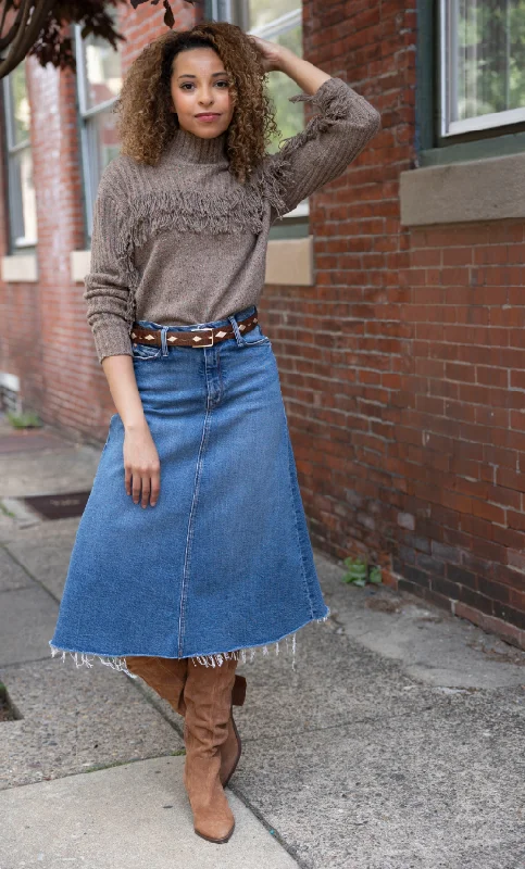 Women's pants for yoga studio Cargo women jeans with multiple pockets for added functionality MOTHER DENIM THE CIRCLE MIDI FRAY SKIRT