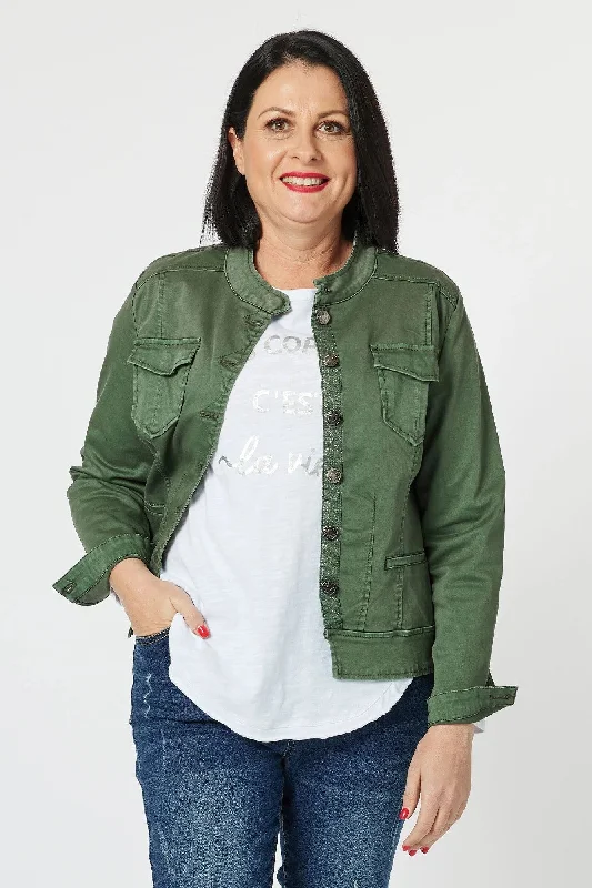 Women's two - piece pant set Ripped women jeans for a rebellious and fashion - forward style Threadz - 44017 Maggie Denim Jacket