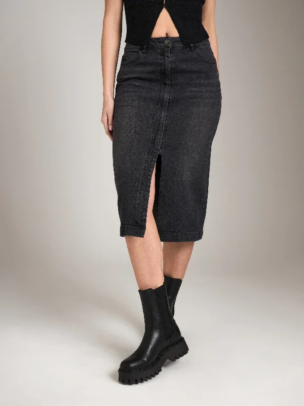 Women's high - waisted yoga pants Skinny women jeans with a form - fitting design Seville Denim Midi Pencil Zip Skirt