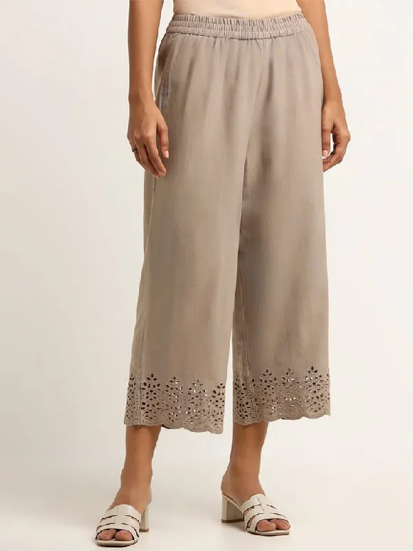 Women's suede fashion pants Jeggings women jeans combining the comfort of leggings and style of jeans Utsa Taupe Crochet Detailed Blended Linen Palazzos Women's suede fashion pants Jeggings women jeans combining the comfort of leggings and style of jeans Utsa Taupe Crochet Detailed Blended Linen Palazzos