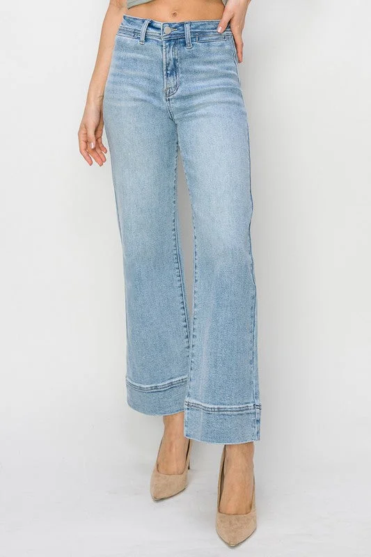 Women's pleated office pants Dark - wash women jeans for a sophisticated and slimming effect Wide Leg Light Wash Jeans