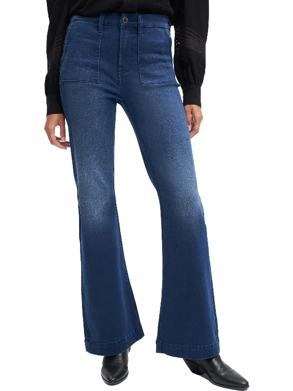 Women's zipper - detail fashion pants Jeggings women jeans combining the comfort of leggings and style of jeans Womens High Rise Dark Wash Flare Jeans