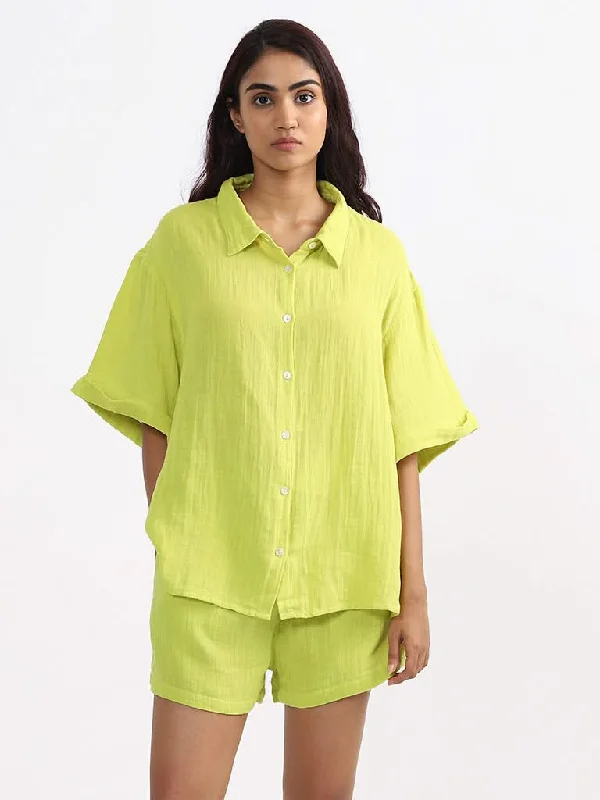 Women's pants for outdoor adventures Dark - wash women jeans for a sophisticated and slimming effect Wunderlove Plain Lime-Colored Swimwear Cover Up Shirt