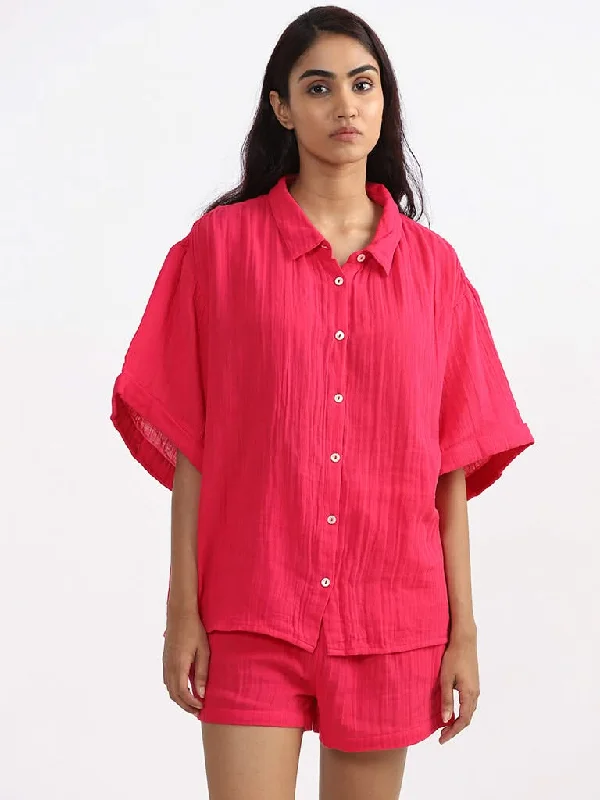 Women's pants for dancing Acid - wash women jeans with a retro finish Wunderlove Plain Pink Swimwear Cover Up Shirt