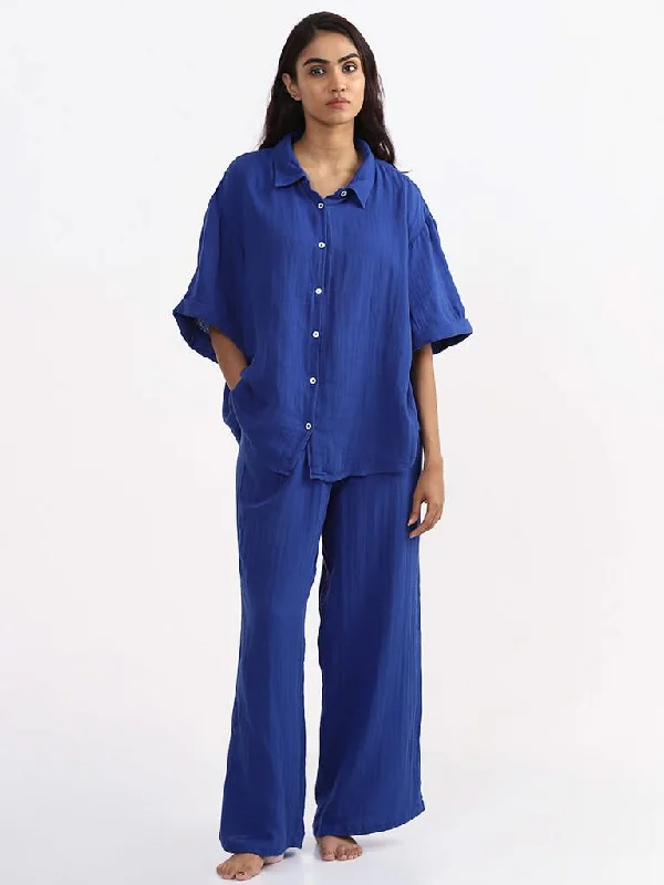 Women's pleated office pants Dark - wash women jeans for a sophisticated and slimming effect Wunderlove Solid Blue Beach Pants Women's pleated office pants Dark - wash women jeans for a sophisticated and slimming effect Wunderlove Solid Blue Beach Pants