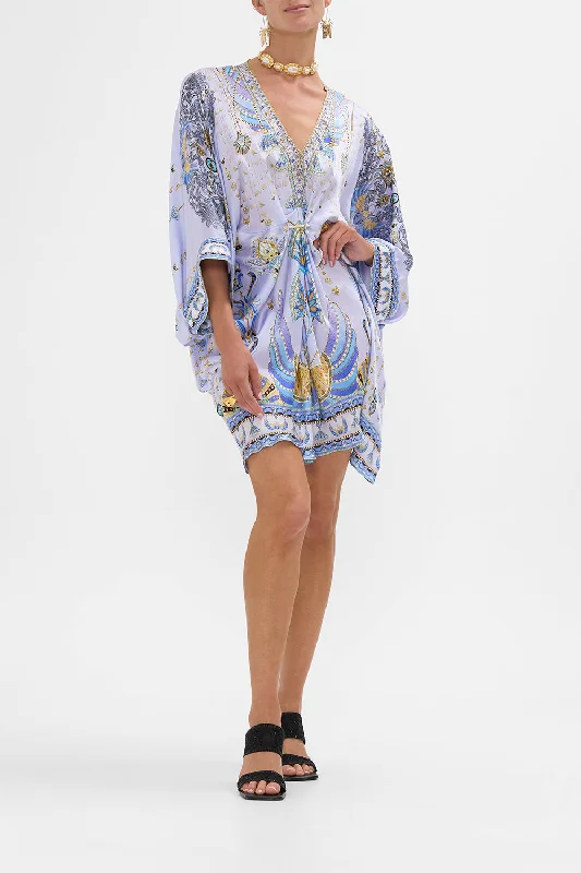 Satin mini dresses for a luxurious feelPIERCED V NECK SHORT KAFTAN UNDER SCARAB SKIES