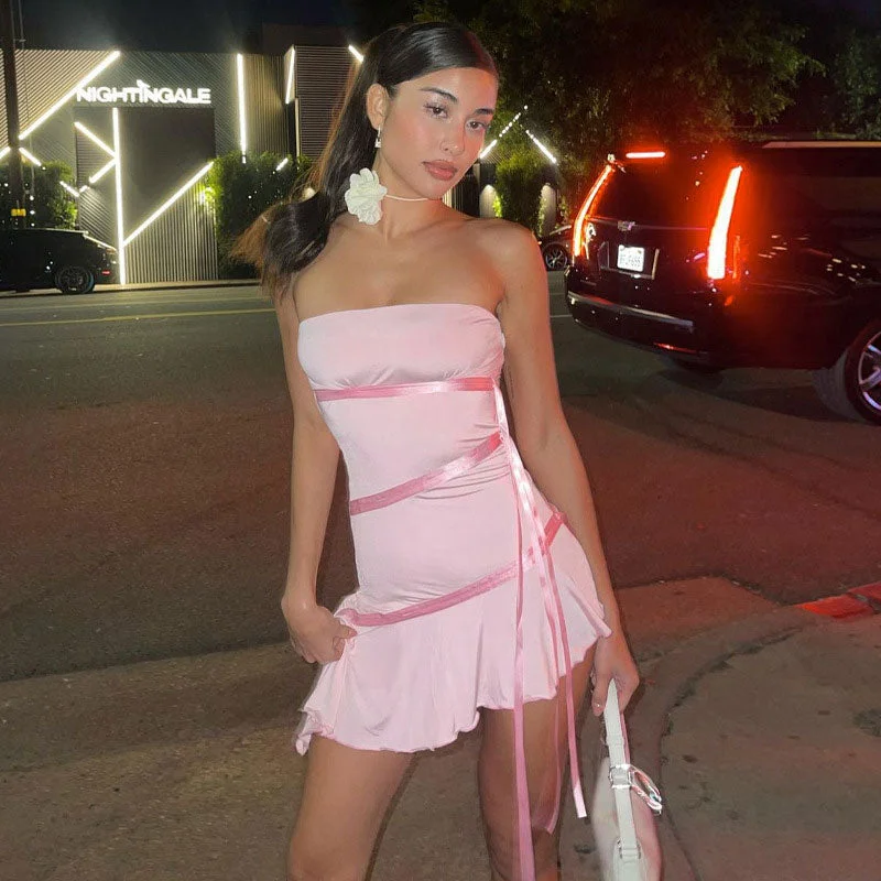 Mini dresses with embroidered details for a unique touchBerryBetty - Adorable Solid Color Ribbon trim Ruffle Hem Strapless Mini Dress - Pink Mini dresses with embroidered details for a unique touchBerryBetty - Adorable Solid Color Ribbon trim Ruffle Hem Strapless Mini Dress - Pink