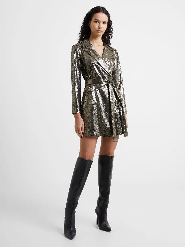 Mini dresses with gathered skirts for a voluminous effectAlara Molten Metallic Tuxedo Mini Dress