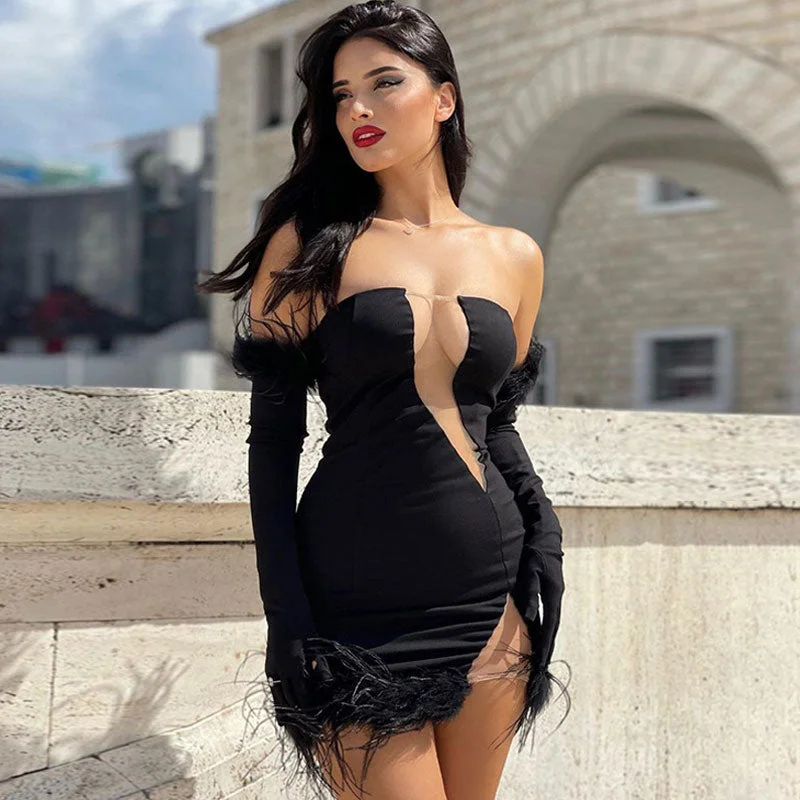 Mini dresses with empire waists for a flattering fitBerryBetty - Alluring Sheer Mesh Trim Glove Bandeau Party Mini Dress - Black Mini dresses with empire waists for a flattering fitBerryBetty - Alluring Sheer Mesh Trim Glove Bandeau Party Mini Dress - Black