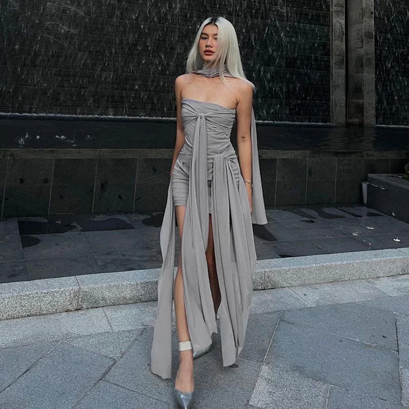 Sheer mini dresses with lace insertsBerryBetty - Ruched Mesh Tie Front Strapless Bodycon Mini Dress - Gray Sheer mini dresses with lace insertsBerryBetty - Ruched Mesh Tie Front Strapless Bodycon Mini Dress - Gray
