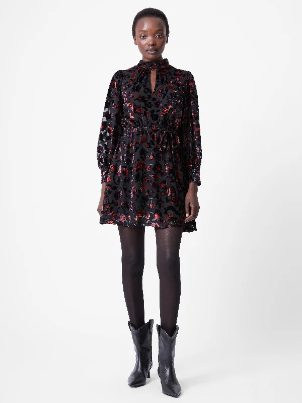 Mini dresses with puff sleeves for a vintage lookAvery Devore High Neck Mini Dress
