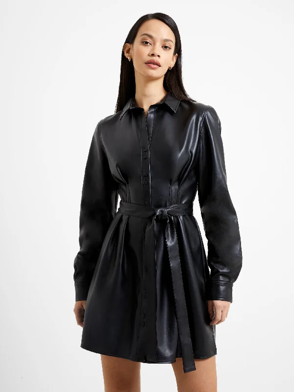Mini dresses with criss - cross backs for a flirty lookCrolenda PU Belted Shirt Dress