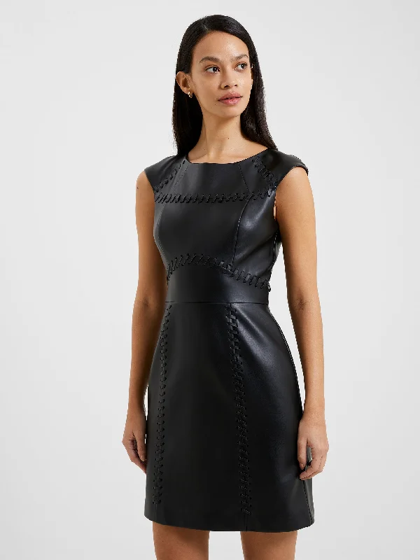 Mini dresses with cut - out details for a trendy lookCrolenda PU Lace Up Cap Sleeve Mini Dress