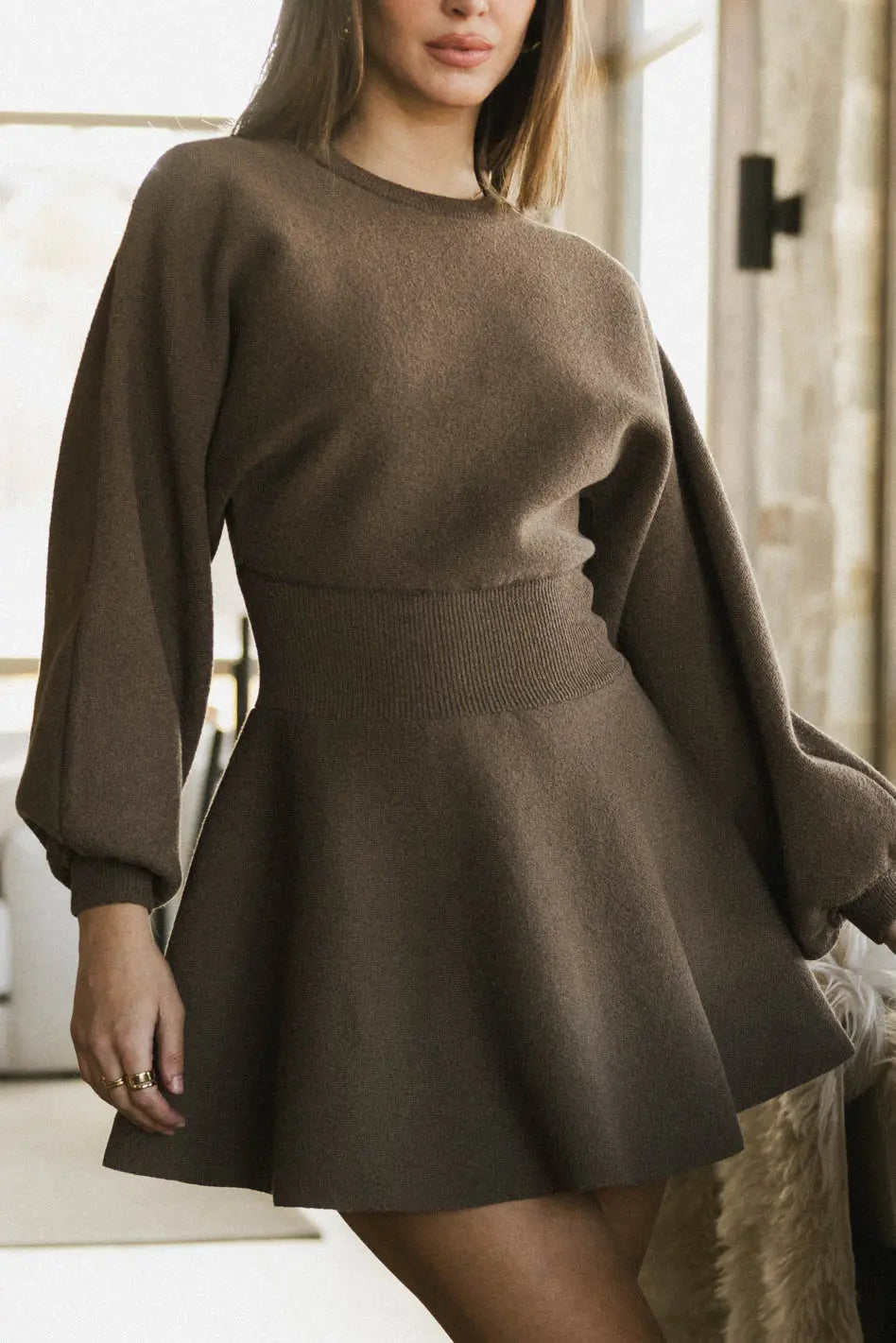 Mini dresses with tassel accents for a fun touchDolores Knit Mini Dress in Mocha