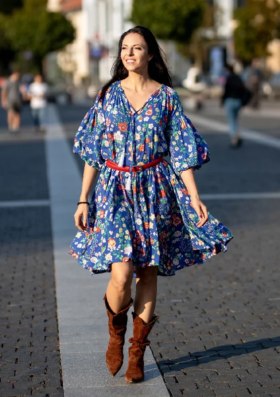 Mini dresses with button - down frontsElla Mix Flowers Blue Dress
