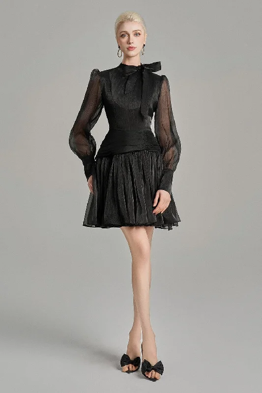 Mini dresses with patchwork designs for a unique styleEllis Drop Waist Tie Neck Voile Mini Dress