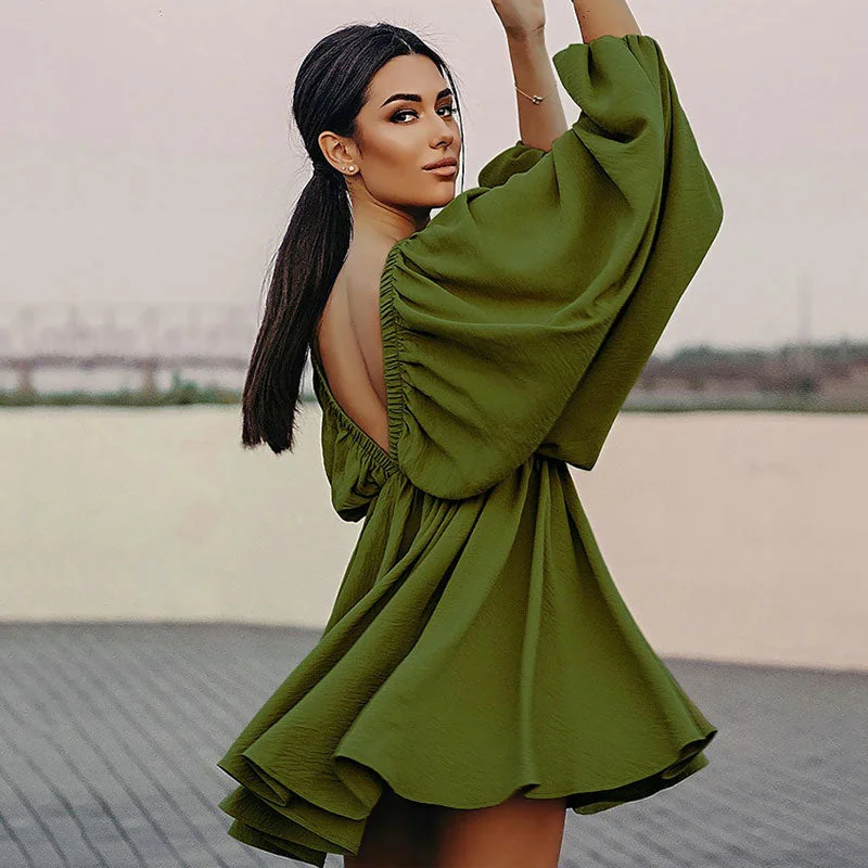 Mini dresses with button - down frontsBerryBetty - Flowy Textured Ruched Ruffle Deep V Butterfly Sleeve Mini Dress - Green Mini dresses with button - down frontsBerryBetty - Flowy Textured Ruched Ruffle Deep V Butterfly Sleeve Mini Dress - Green