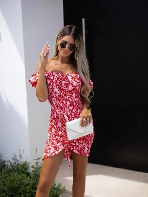 Mini dresses with empire waists for a flattering fitKali Floral Smocked Off The Shoulder Dress - Ivory Multi Mini dresses with empire waists for a flattering fitKali Floral Smocked Off The Shoulder Dress - Ivory Multi