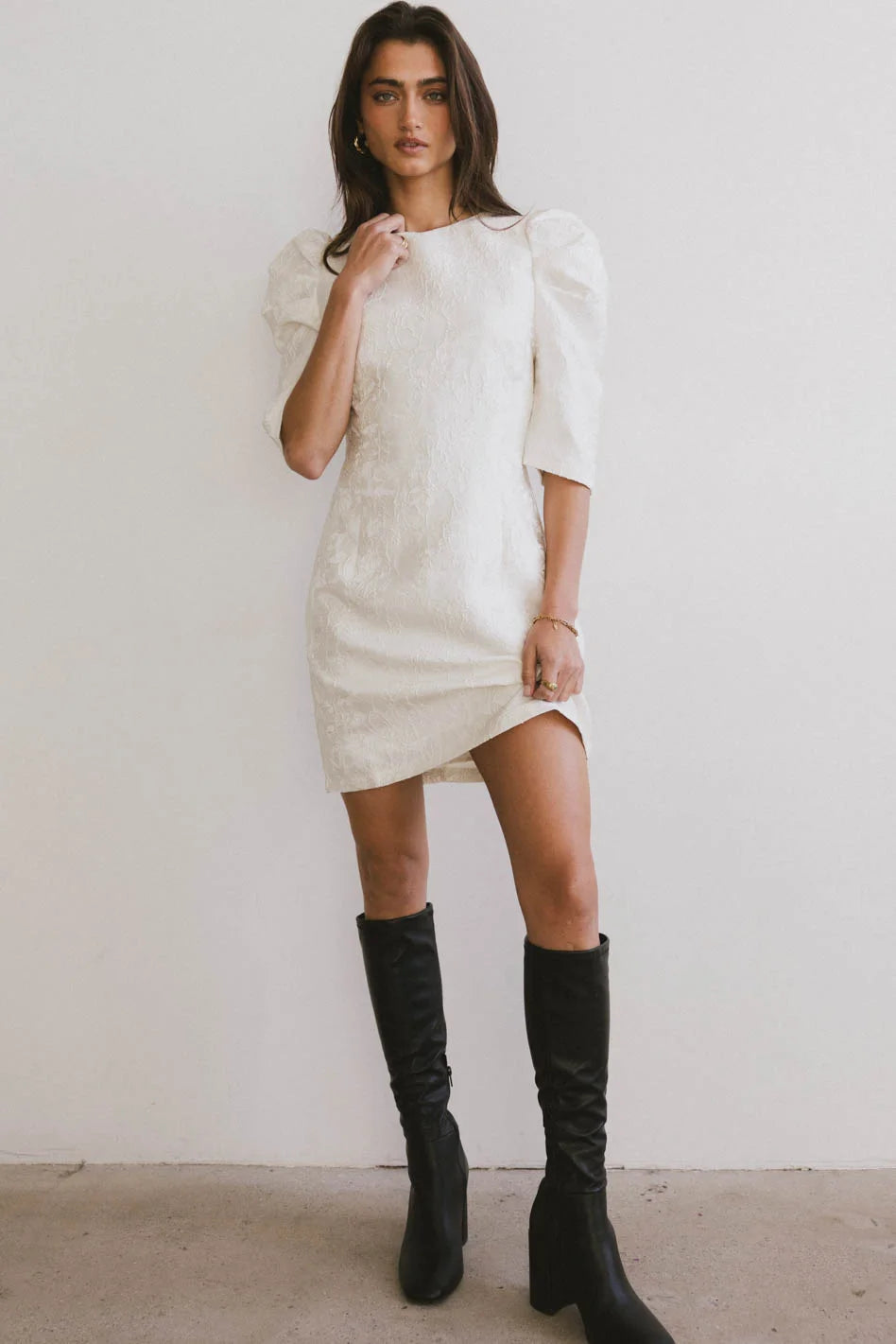 Mini dresses with fringe for a bohemian styleKaylee Brocade Dress in Cream