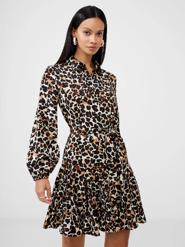 Mini dresses with beaded embellishments for a fancy eventLeopard Print Belted Shirt Mini Dress