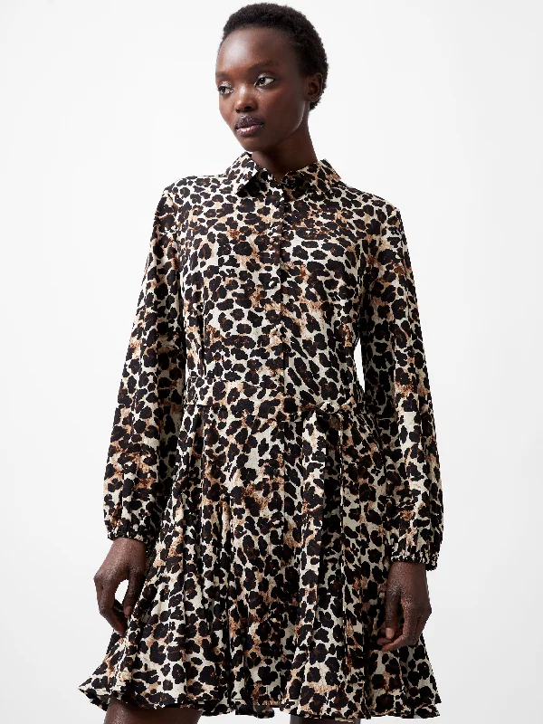 Mini dresses with bow accents for a sweet lookLeopard Print Swing Dress