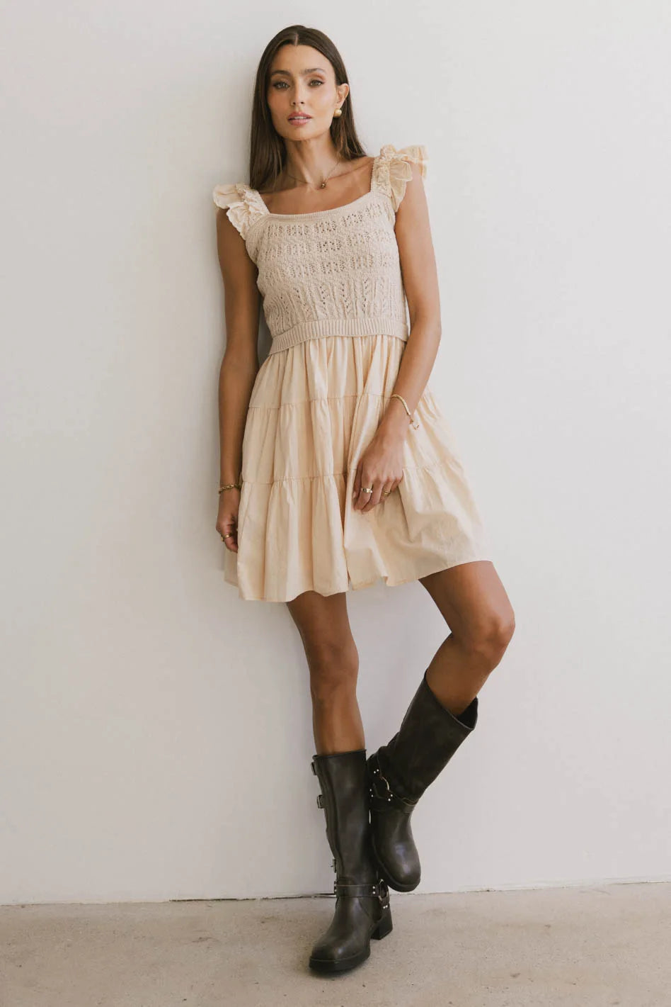 Mini dresses with side slits for a sexy appealLindie Knit Bodice Mini Dress