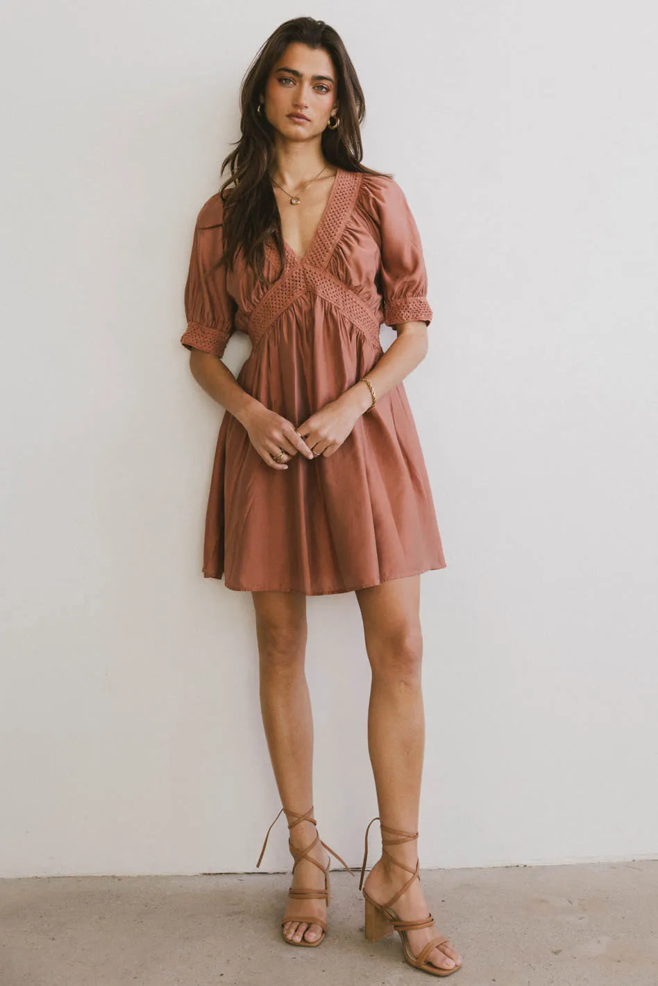 Linen mini dresses for a breathable summer optionLorna Mini Dress in Rust