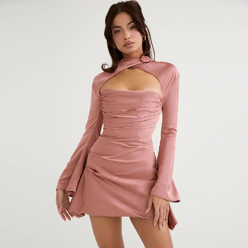 Linen mini dresses for a breathable summer optionBerryBetty - Long Sleeve Draped Satin Mini Dress - Pink Linen mini dresses for a breathable summer optionBerryBetty - Long Sleeve Draped Satin Mini Dress - Pink