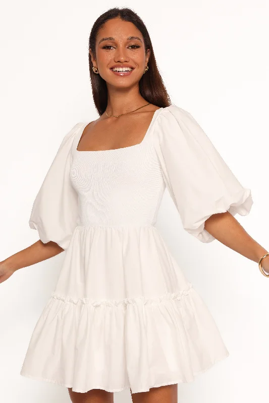 Mini dresses with V - necklines for a flattering shapeMeredith Mini Dress - White