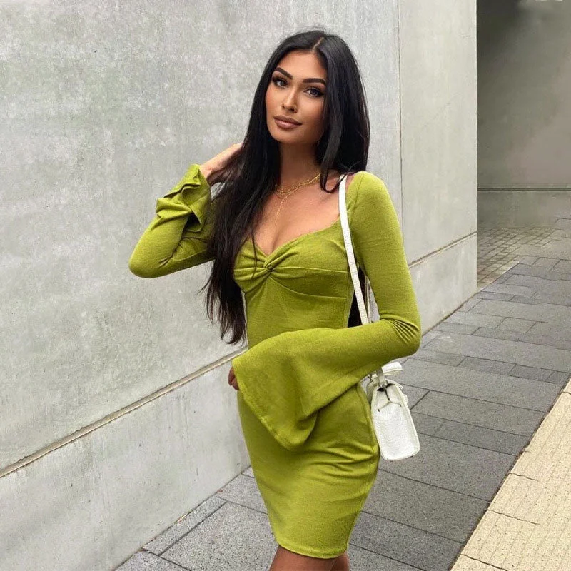 Mini dresses with keyhole necklinesBerryBetty - Long Sleeve Bodycon Mini Dress - Green