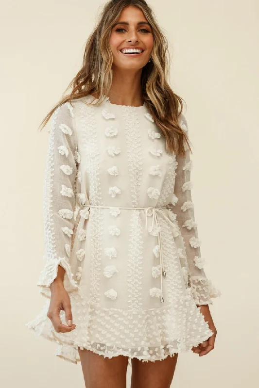 Mini dresses with patchwork designs for a unique styleMontville Long Sleeve Embellished Dress Beige Mini dresses with patchwork designs for a unique styleMontville Long Sleeve Embellished Dress Beige