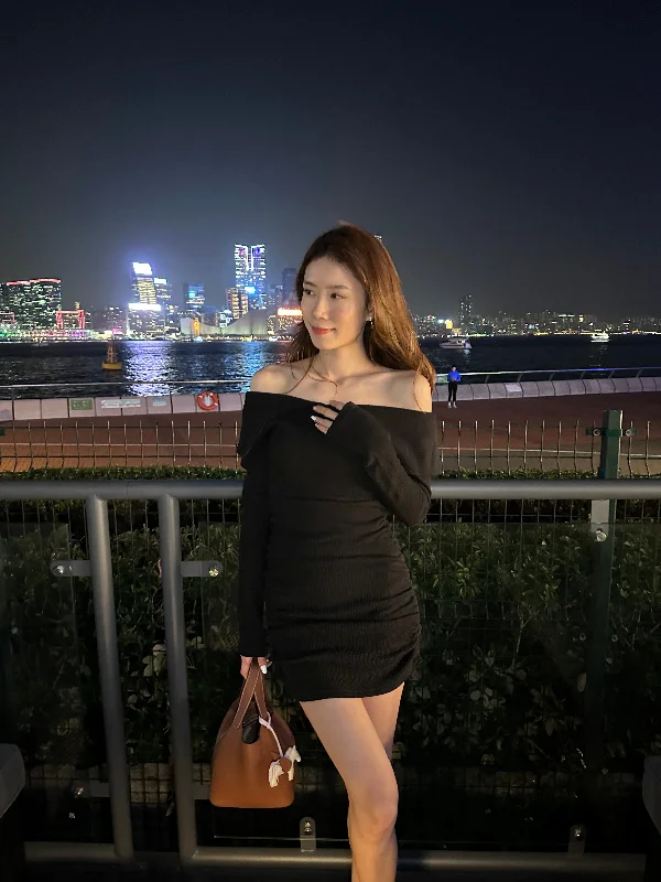 Mini dresses with asymmetric hems for a fashion - forward lookOver Flip Off Shoulder Mini Dress