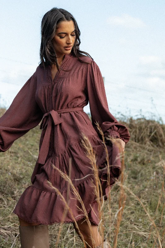 Mini dresses with high - low hems for a modern twistPierce Long Sleeve Mini Dress - Dark Wine