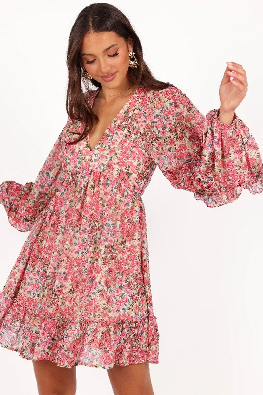 Mini dresses with abstract prints for an artistic lookReese Long Sleeve Mini Dress - Pink Floral