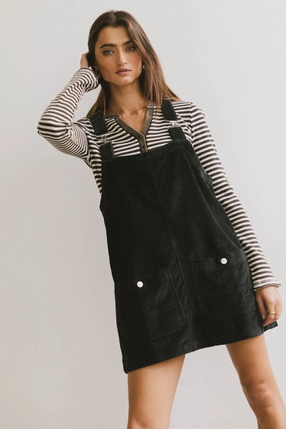 Sequined mini dresses for New Year's EveReid Corduroy Overall Dress in Black
