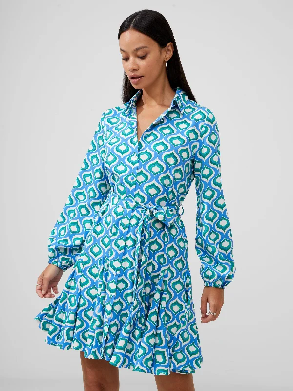 Mini dresses with bow accents for a sweet lookRetro Print Belted Shirt Mini Dress