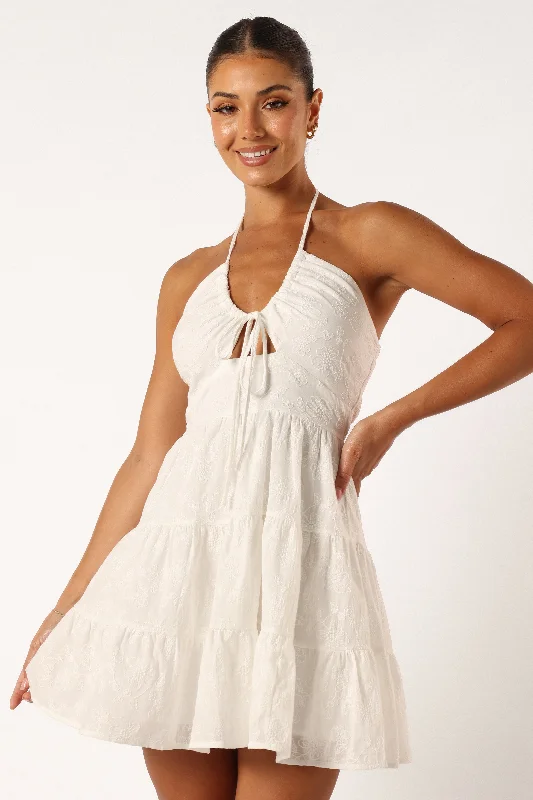 Mini dresses with patchwork designs for a unique styleRilie Halterneck Mini Dress - White